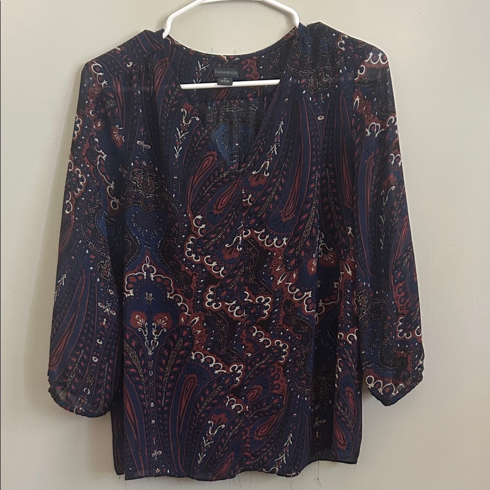 Paraphrase Dark Blue and Red Paisley Blouse